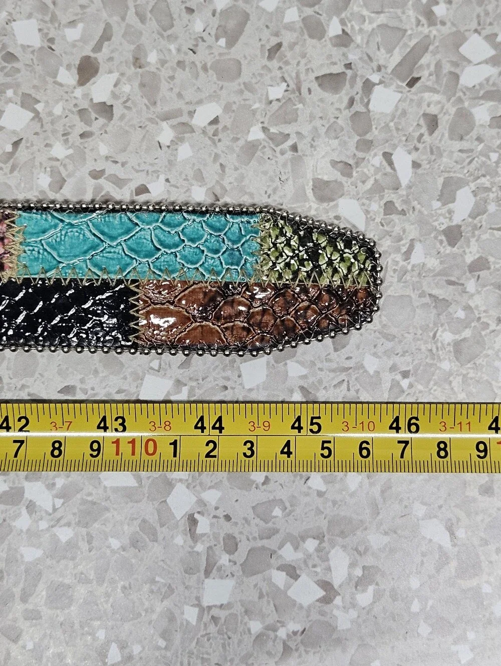 Guess Multi-Color Patchwork Belt with Rhinestones Size XL Y2K